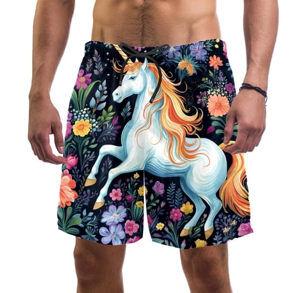 luoweisi Men's Beach Shorts Quick Dry Swim Trunks with Mesh Lining Unicorn L