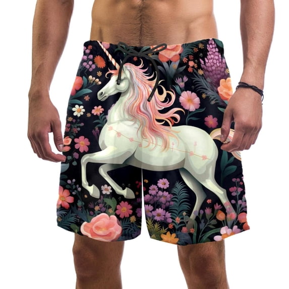 luoweisi Men's Beach Shorts Quick Dry Swim Trunks with Mesh Lining Unicorn M