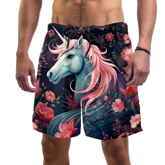 luoweisi Men's Beach Shorts Quick Dry Swim Trunks with Mesh Lining Unicorn M