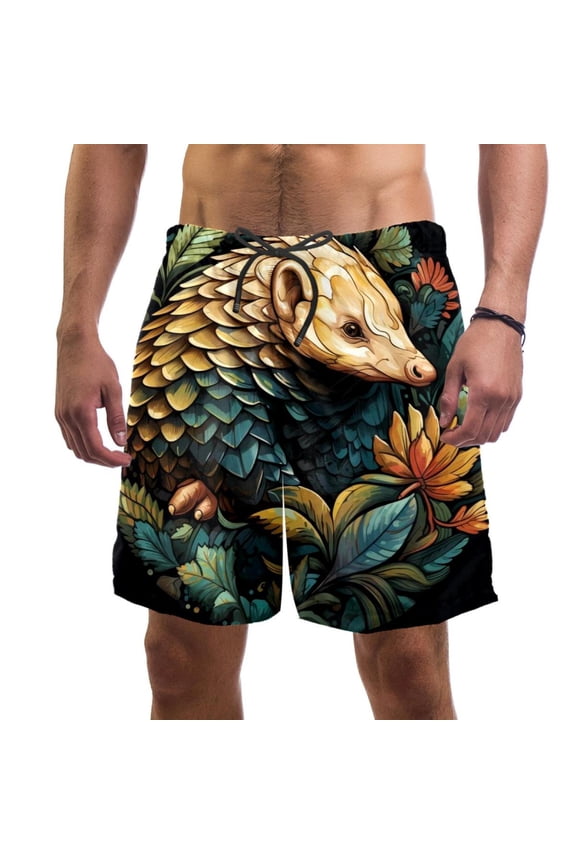 Men's Beach Shorts Quick Dry Swim Trunks with Mesh Lining Unique Pangolin 2XL