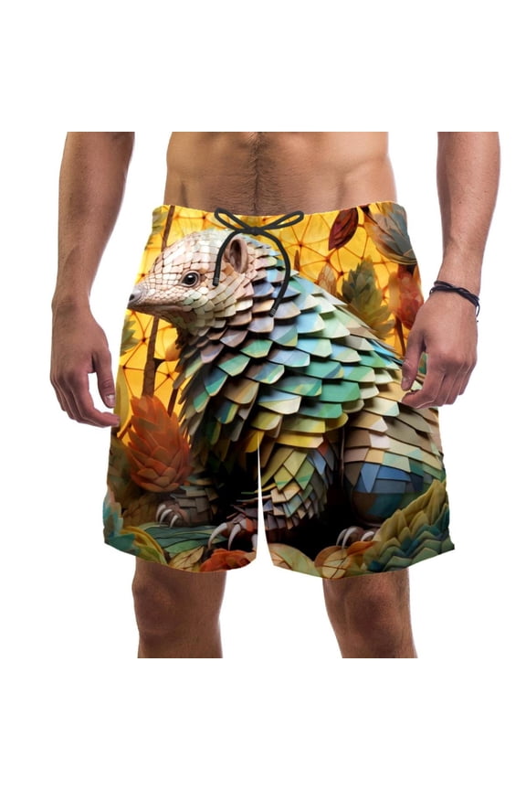Men's Beach Shorts Quick Dry Swim Trunks with Mesh Lining Unique Pangolin 2XL