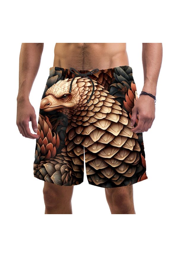 Men's Beach Shorts Quick Dry Swim Trunks with Mesh Lining Unique Pangolin 2XL