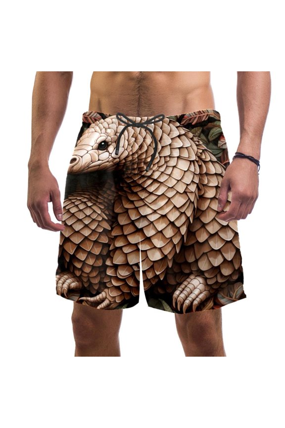 Men's Beach Shorts Quick Dry Swim Trunks with Mesh Lining Unique Pangolin 2XL