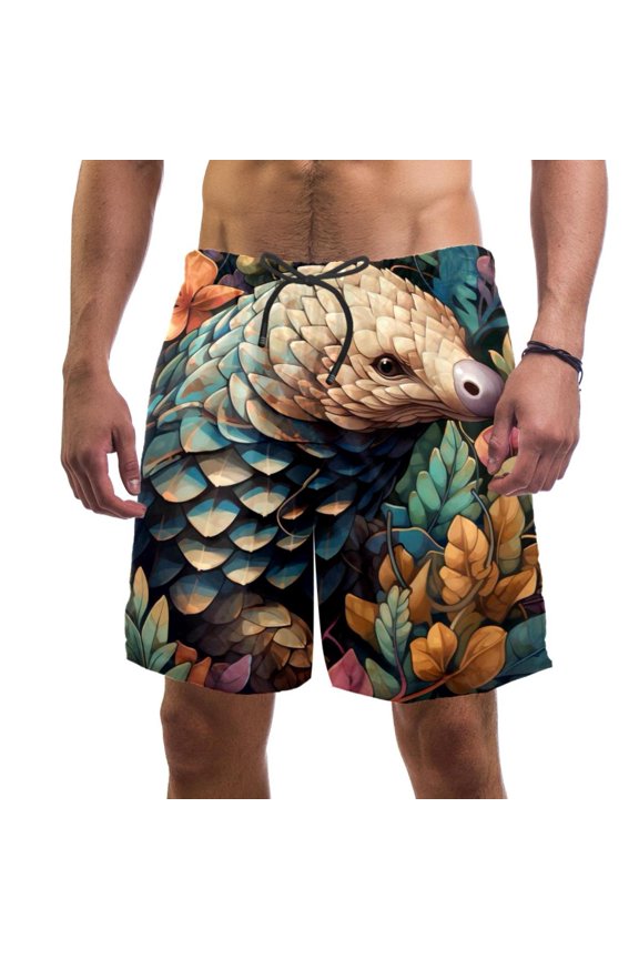 Men's Beach Shorts Quick Dry Swim Trunks with Mesh Lining Unique Pangolin 2XL