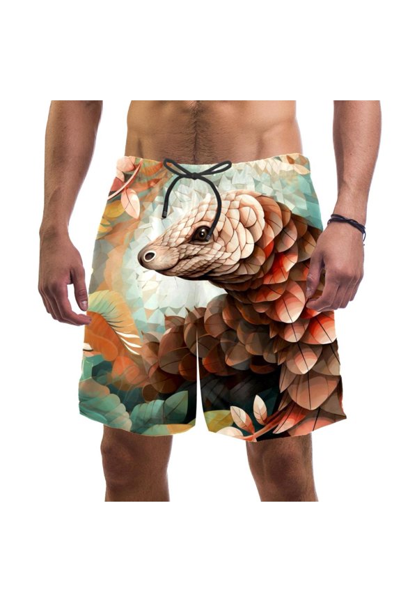 Men's Beach Shorts Quick Dry Swim Trunks with Mesh Lining Unique Pangolin 2XL