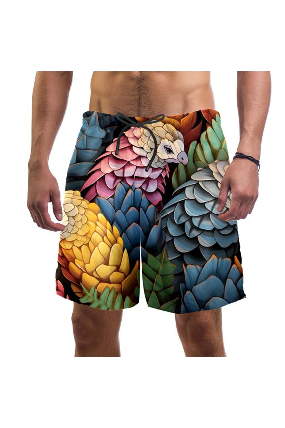 Men's Beach Shorts Quick Dry Swim Trunks with Mesh Lining Unique Pangolin 2XL