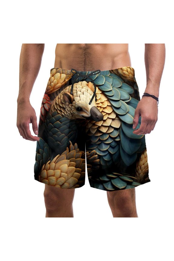 Men's Beach Shorts Quick Dry Swim Trunks with Mesh Lining Unique Pangolin 2XL