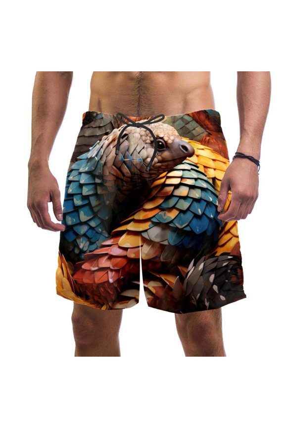 Men's Beach Shorts Quick Dry Swim Trunks with Mesh Lining Unique Pangolin 2XL