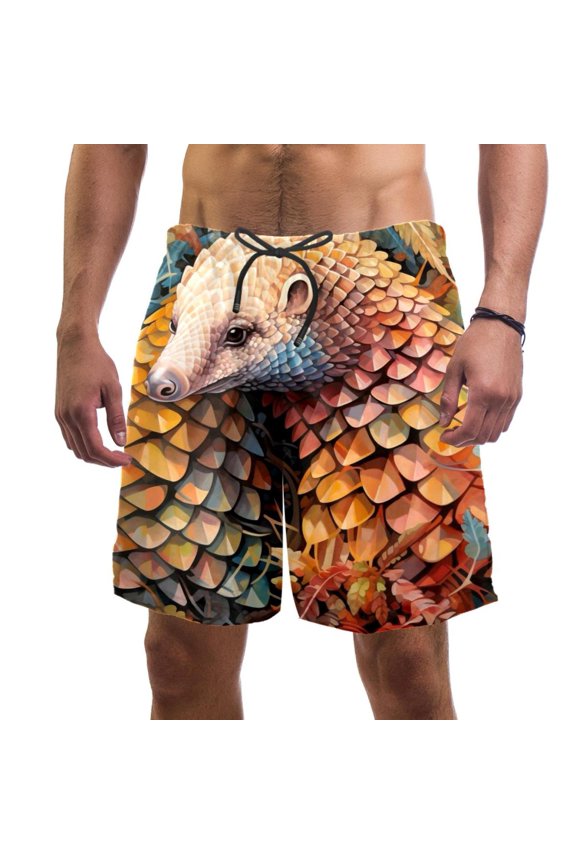 Men's Beach Shorts Quick Dry Swim Trunks with Mesh Lining Unique Pangolin 2XL