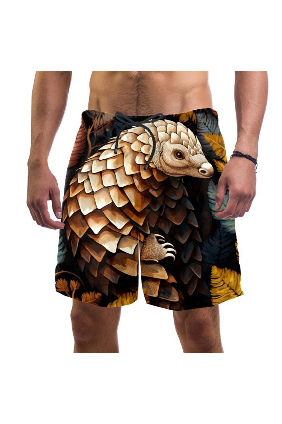 Men's Beach Shorts Quick Dry Swim Trunks with Mesh Lining Unique Pangolin 2XL