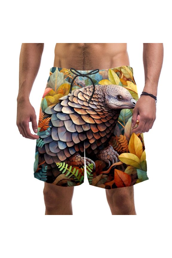 Men's Beach Shorts Quick Dry Swim Trunks with Mesh Lining Unique Pangolin 2XL