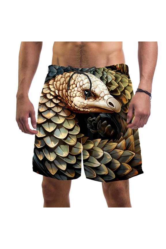 Men's Beach Shorts Quick Dry Swim Trunks with Mesh Lining Unique Pangolin 2XL