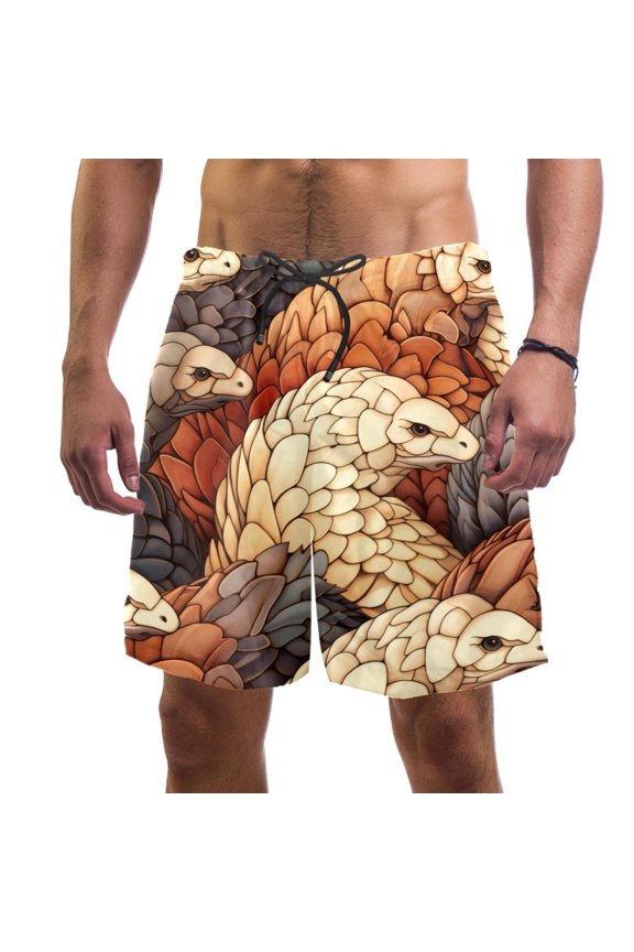 Men's Beach Shorts Quick Dry Swim Trunks with Mesh Lining Unique Pangolin 2XL