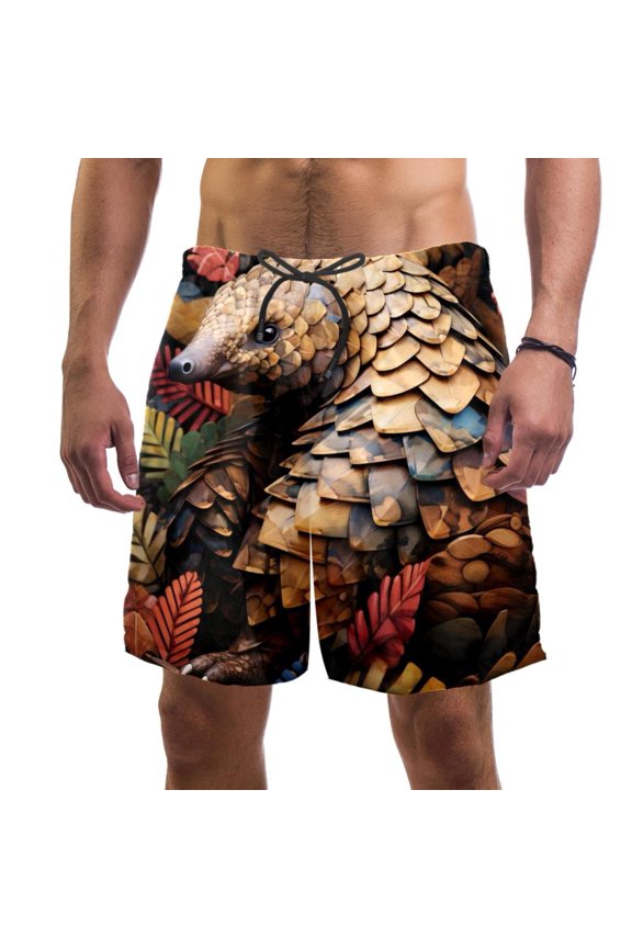Men's Beach Shorts Quick Dry Swim Trunks with Mesh Lining Unique Pangolin 2XL