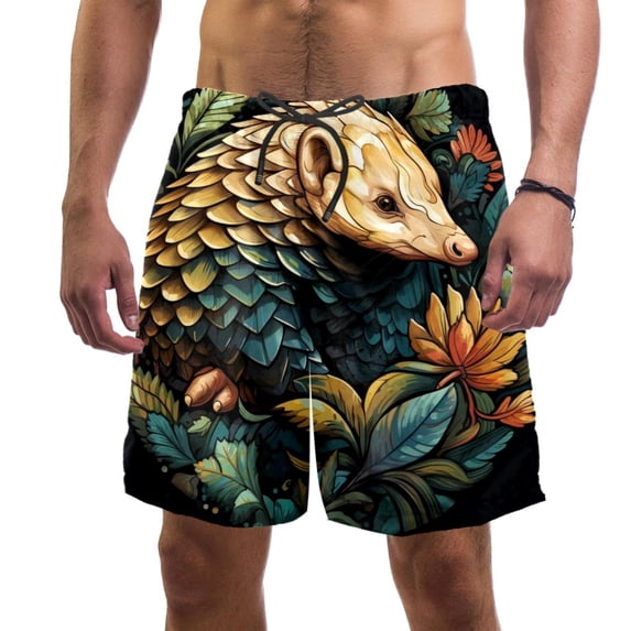 luoweisi Men's Beach Shorts Quick Dry Swim Trunks with Mesh Lining Unique Pangolin L