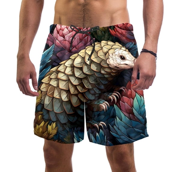 luoweisi Men's Beach Shorts Quick Dry Swim Trunks with Mesh Lining Unique Pangolin L