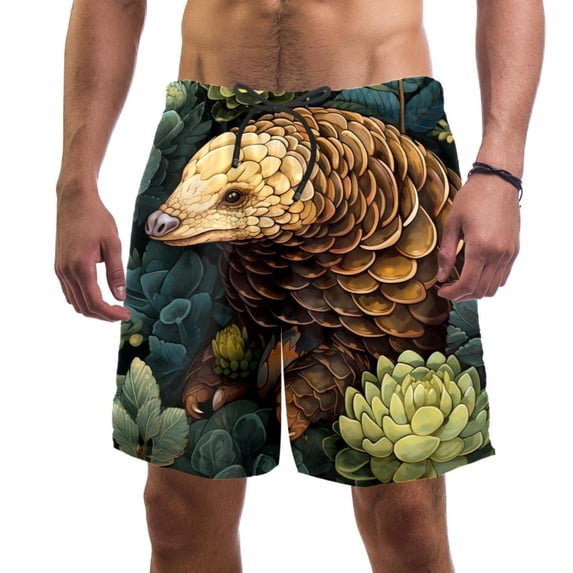 luoweisi Men's Beach Shorts Quick Dry Swim Trunks with Mesh Lining Unique Pangolin L