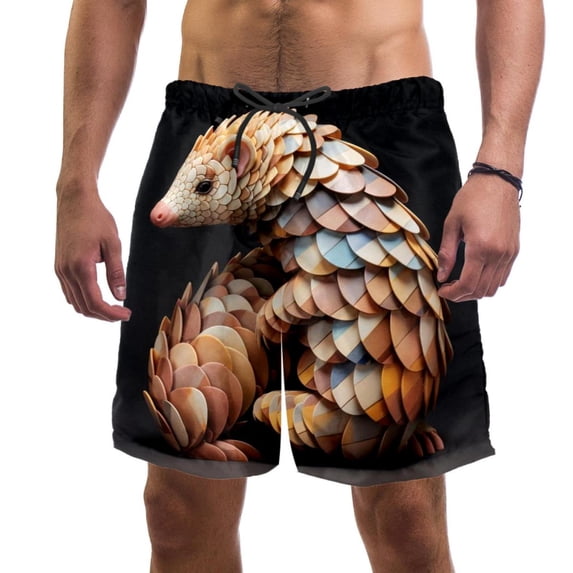 luoweisi Men's Beach Shorts Quick Dry Swim Trunks with Mesh Lining Unique Pangolin L