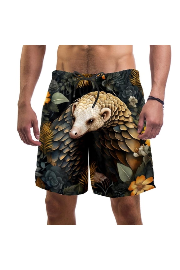 Men's Beach Shorts Quick Dry Swim Trunks with Mesh Lining Unique Pangolin L