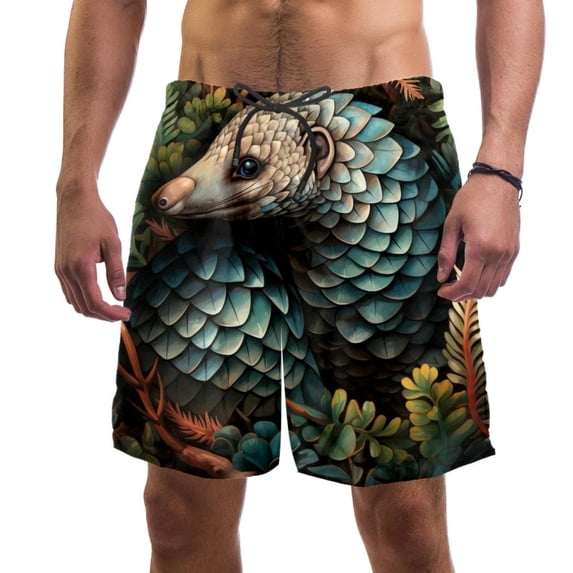 luoweisi Men's Beach Shorts Quick Dry Swim Trunks with Mesh Lining Unique Pangolin L