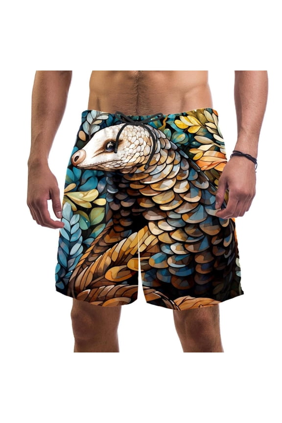 Men's Beach Shorts Quick Dry Swim Trunks with Mesh Lining Unique Pangolin M