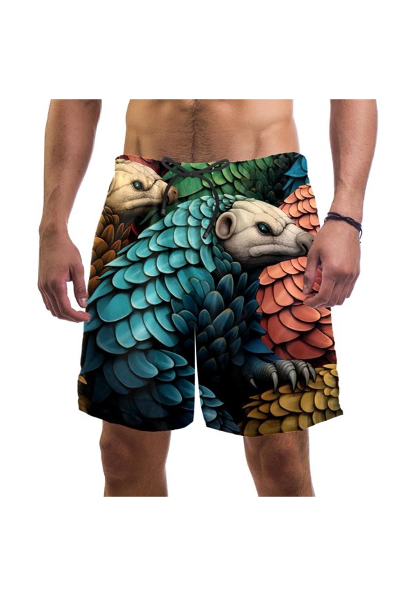 Men's Beach Shorts Quick Dry Swim Trunks with Mesh Lining Unique Pangolin M