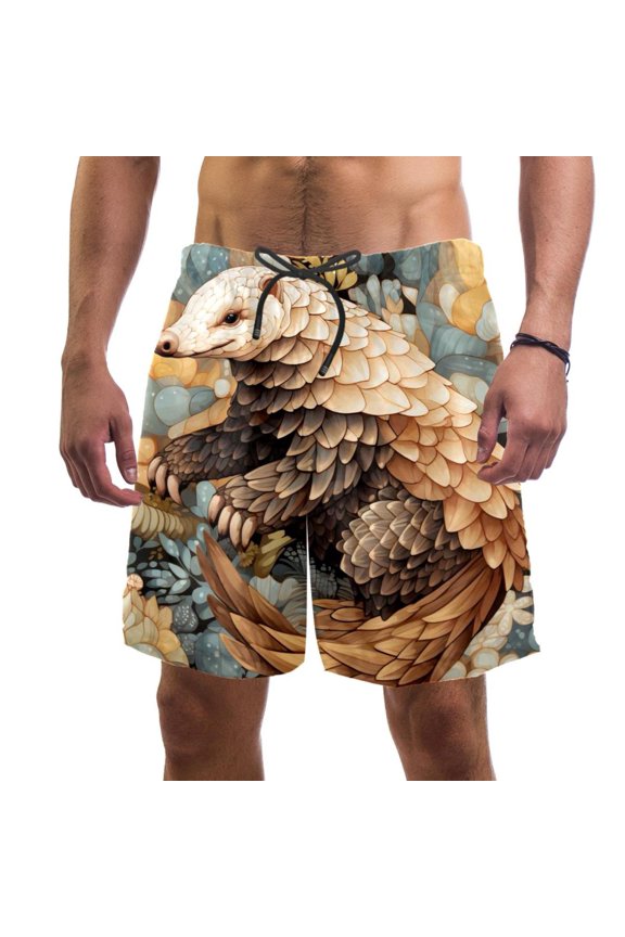 Men's Beach Shorts Quick Dry Swim Trunks with Mesh Lining Unique Pangolin M