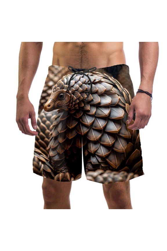 Men's Beach Shorts Quick Dry Swim Trunks with Mesh Lining Unique Pangolin M
