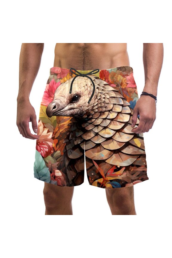 Men's Beach Shorts Quick Dry Swim Trunks with Mesh Lining Unique Pangolin M