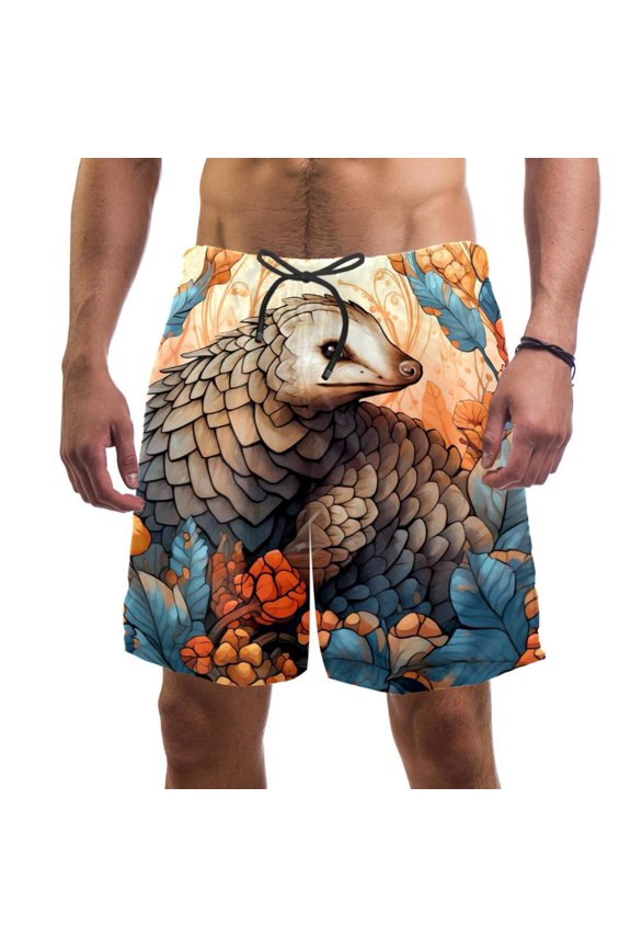 Men's Beach Shorts Quick Dry Swim Trunks with Mesh Lining Unique Pangolin M