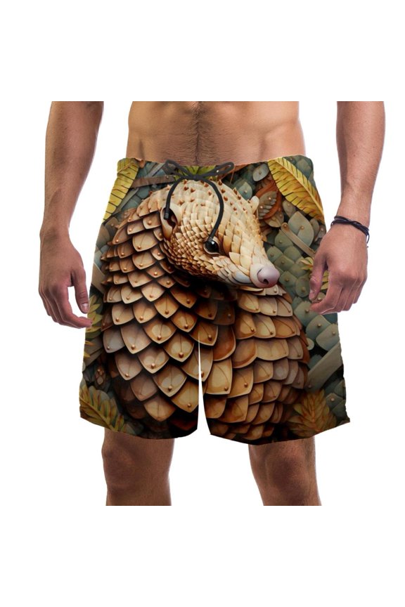 Men's Beach Shorts Quick Dry Swim Trunks with Mesh Lining Unique Pangolin XL