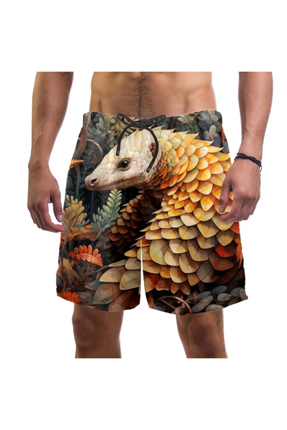 Men's Beach Shorts Quick Dry Swim Trunks with Mesh Lining Unique Pangolin XL