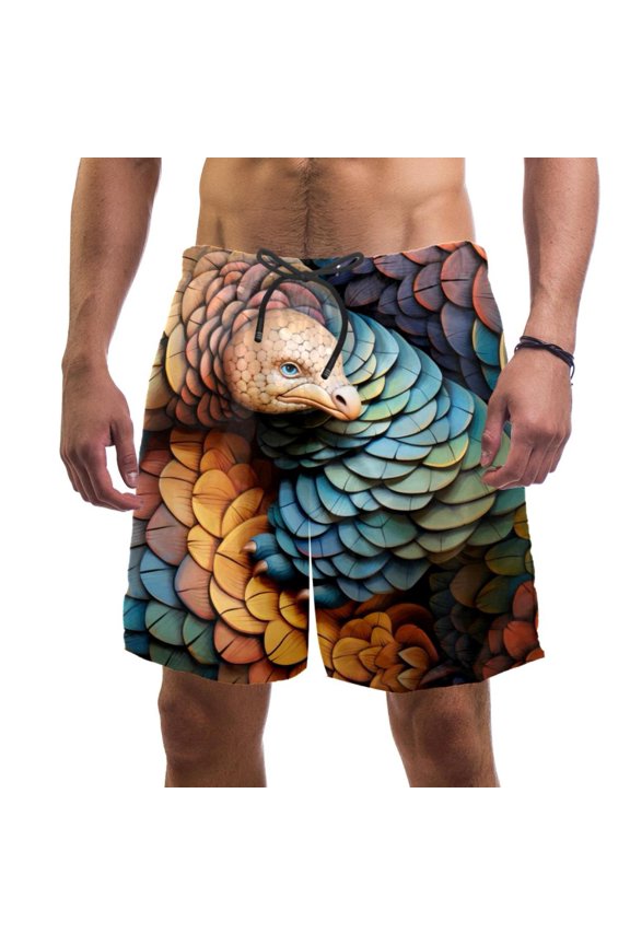 Men's Beach Shorts Quick Dry Swim Trunks with Mesh Lining Unique Pangolin XL