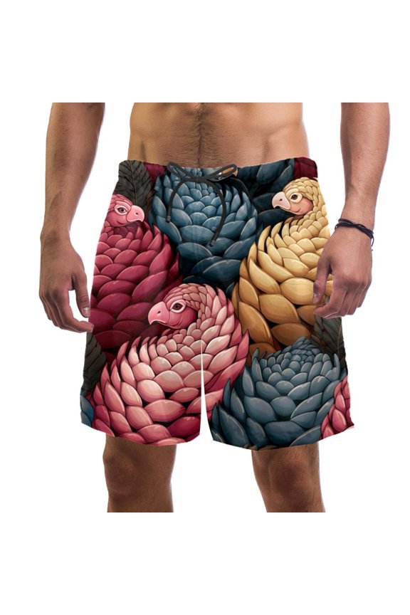 Men's Beach Shorts Quick Dry Swim Trunks with Mesh Lining Unique Pangolin XL