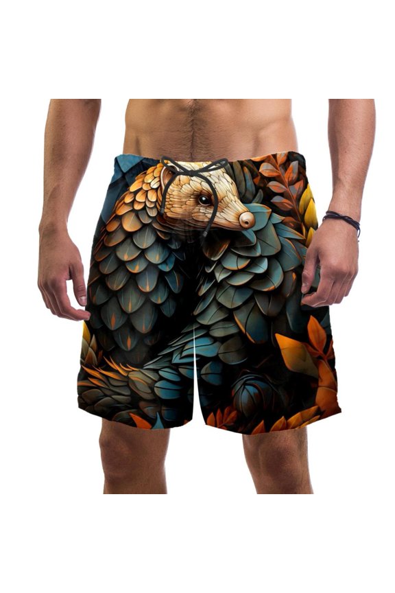 Men's Beach Shorts Quick Dry Swim Trunks with Mesh Lining Unique Pangolin XL