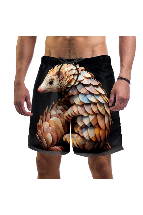 Men's Beach Shorts Quick Dry Swim Trunks with Mesh Lining Unique Pangolin XL