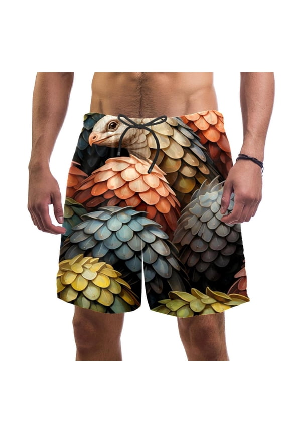 Men's Beach Shorts Quick Dry Swim Trunks with Mesh Lining Unique Pangolin XL