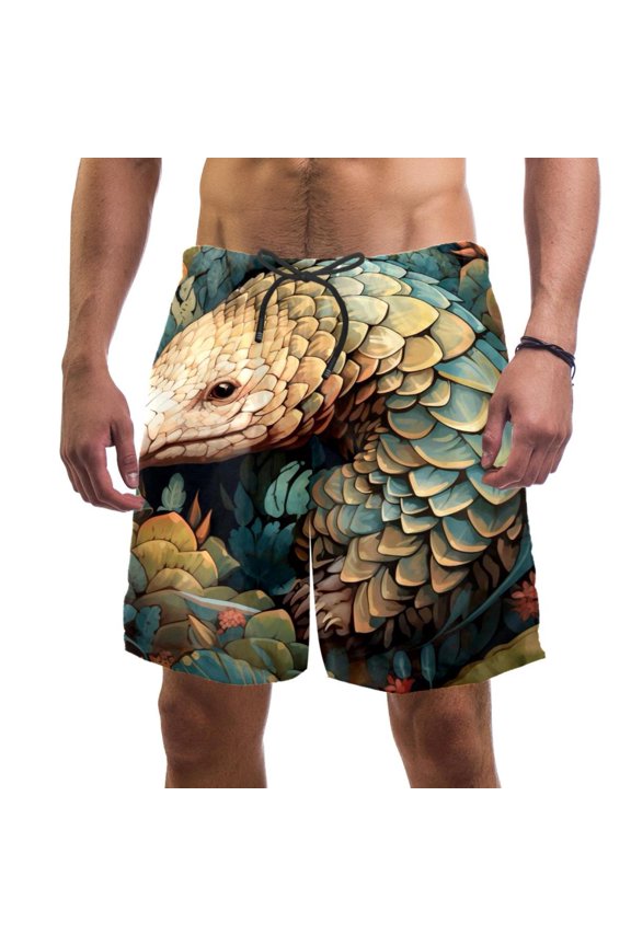 Men's Beach Shorts Quick Dry Swim Trunks with Mesh Lining Unique Pangolin XL