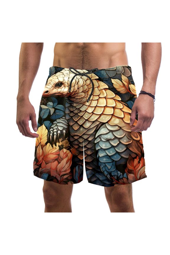 Men's Beach Shorts Quick Dry Swim Trunks with Mesh Lining Unique Pangolin XL