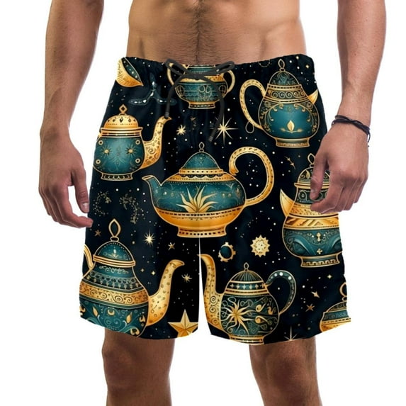 luoweisi Men's Beach Shorts Quick Dry Swim Trunks with Mesh Lining Vintage Teapot L
