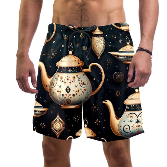 luoweisi Men's Beach Shorts Quick Dry Swim Trunks with Mesh Lining Vintage Teapot L
