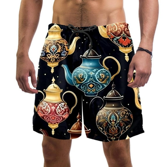 luoweisi Men's Beach Shorts Quick Dry Swim Trunks with Mesh Lining Vintage Teapot M