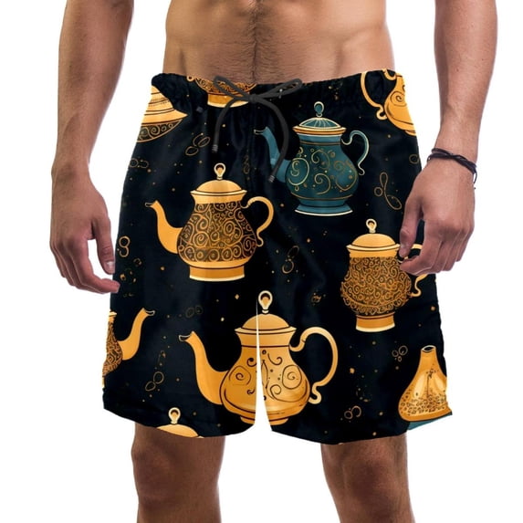 luoweisi Men's Beach Shorts Quick Dry Swim Trunks with Mesh Lining Vintage Teapot M