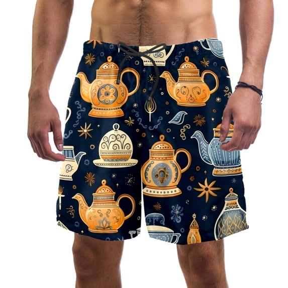 luoweisi Men's Beach Shorts Quick Dry Swim Trunks with Mesh Lining Vintage Teapot M