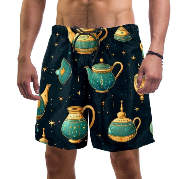 luoweisi Men's Beach Shorts Quick Dry Swim Trunks with Mesh Lining Vintage Teapot M