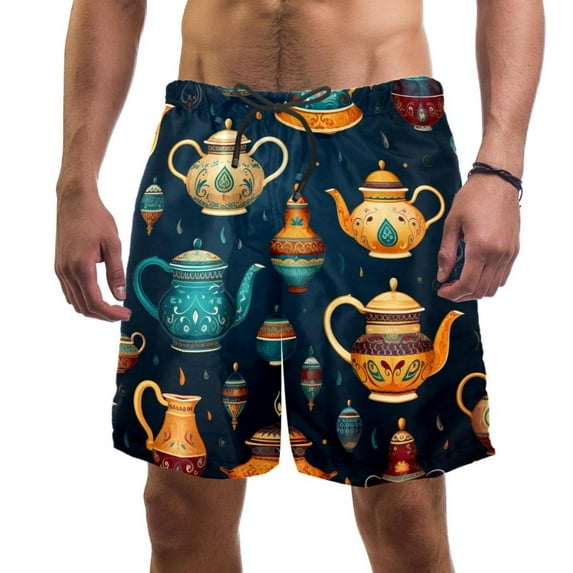 luoweisi Men's Beach Shorts Quick Dry Swim Trunks with Mesh Lining Vintage Teapot S