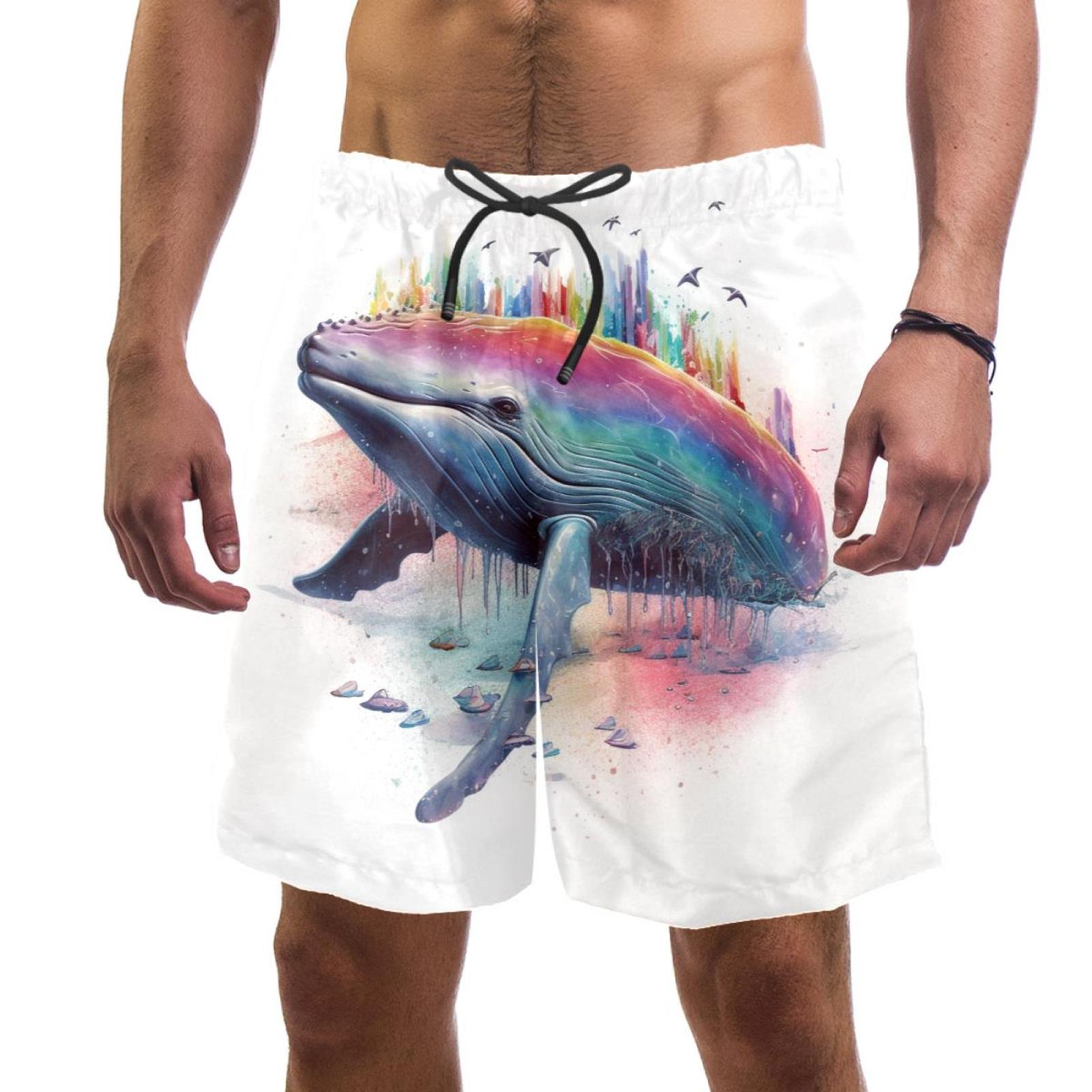 luoweisi Men's Beach Shorts Quick Dry Swim Trunks with Mesh Lining Whale S
