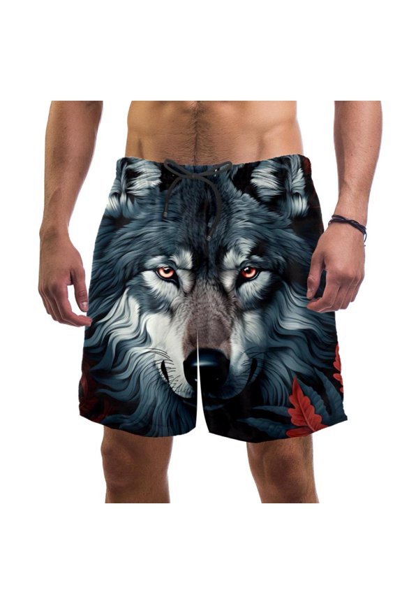 Men's Beach Shorts Quick Dry Swim Trunks with Mesh Lining Wolf 2XL