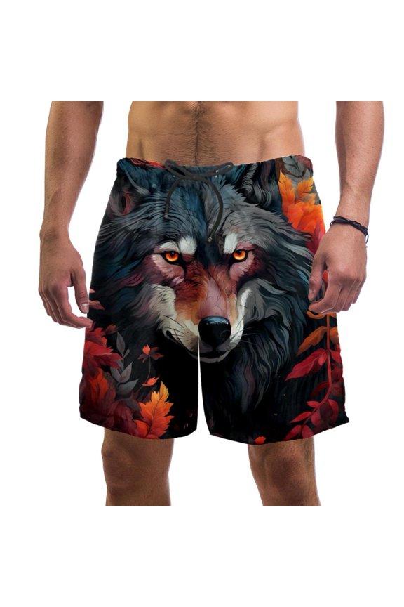Men's Beach Shorts Quick Dry Swim Trunks with Mesh Lining Wolf 2XL