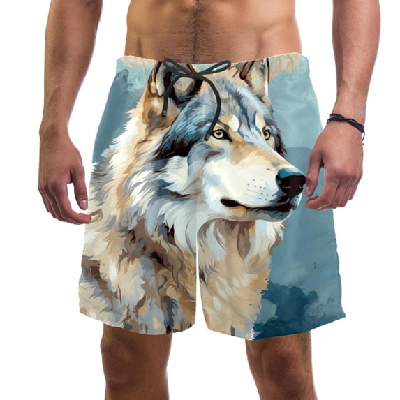 luoweisi Men's Beach Shorts Quick Dry Swim Trunks with Mesh Lining Wolf L